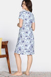 Zivame Nature Trails Knit Cotton Knee Length Nightdress - Delicate Blue — thumbnail 4